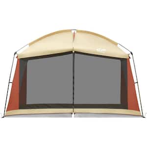 12 ft. x 10 ft. Beige U-V Resistant Camping Tents, Mesh Net Wall Canopy Tents with Carry Bag, Double Door Design