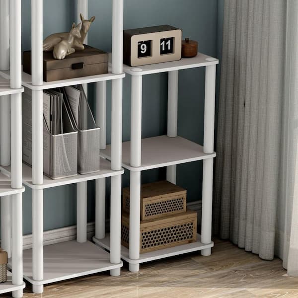 Quincy 30.1 in. Tall Greige Engineered Wood Display 3-Shelf Modular Bookcase With Support Rods