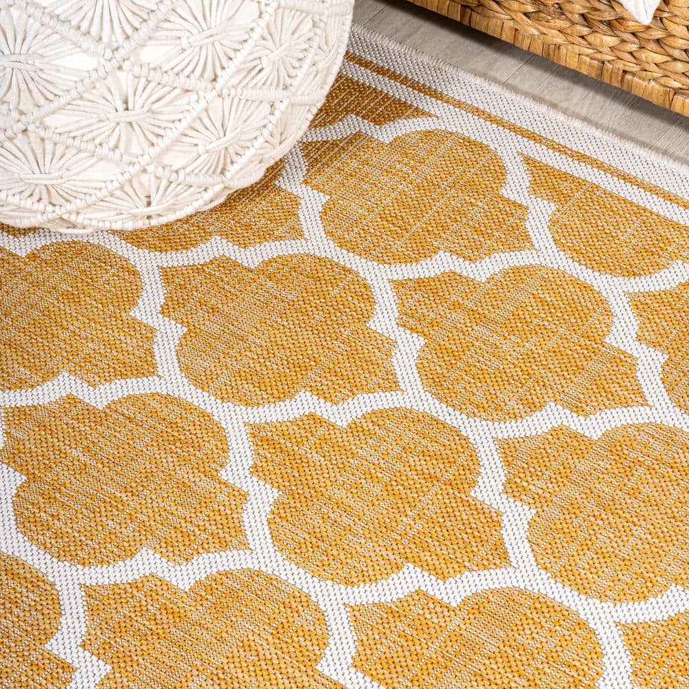 Moroccan Trellis Yellow/Cream 9' x 12' Synthetic Indoor/Outdoor Rug