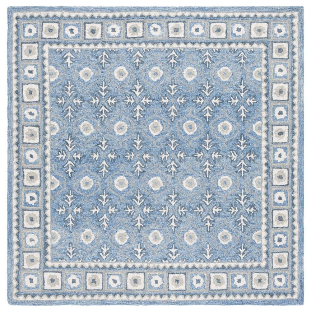 Ebony 3 ft. x 3 ft. Blue/Ivory Geometric Abstract Border Square Area Rug price history on PriceWatchPro