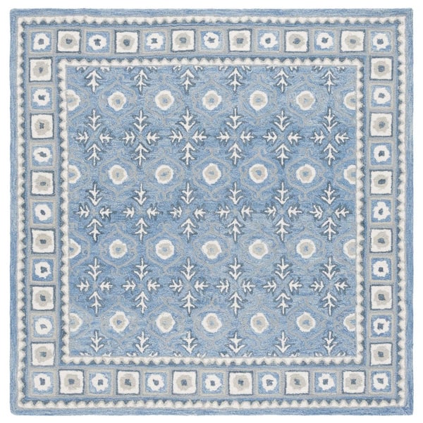 Ebony 7 ft. x 7 ft. Blue/Ivory Geometric Abstract Border Square Area Rug