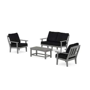 Cape Cod Stepping Stone 4-Piece Plastic Patio Conversation Set with Loveseat in Midnight Linen Cushions