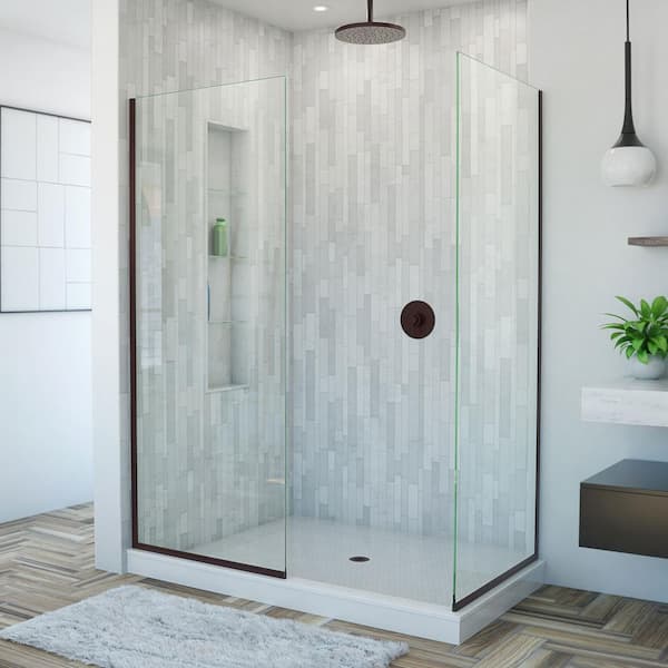 DreamLine Linea 30 in. x 34 in. x 72 in. Semi-Frameless Corner Fixed Shower Screen in Oil Rubbed Bronze