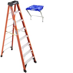 8 ft. Fiberglass Step Ladder (12 ft. Reach Height) TIA 300 lbs. Duty Rating with Lock-In Utility Bucket