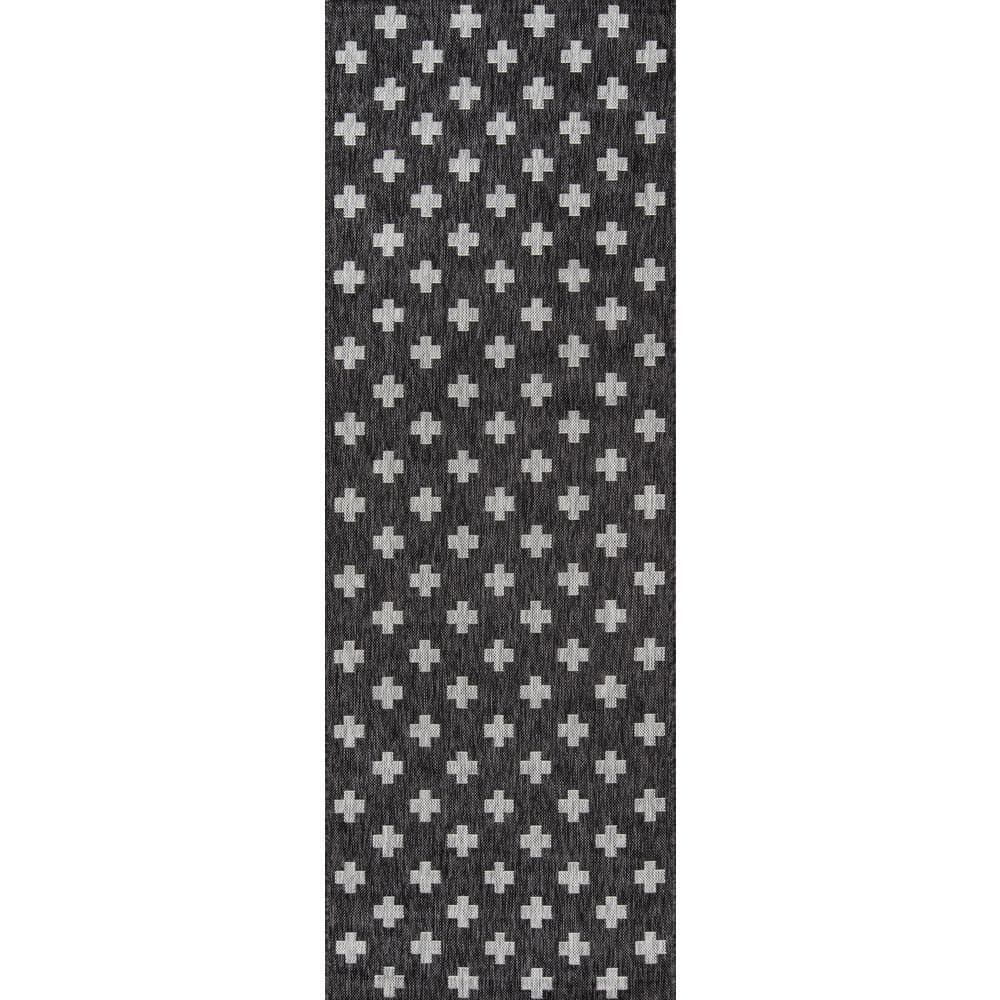 Contemporary Geometric Black Synthetic Runner Rug 2'7" x 7'6"