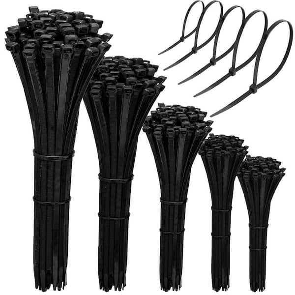 UV Resistant Nylon Cable Zip Tie Assorted Sizes 4 6 8 10 12 in Self-Locking Wire Ties 600-Pack