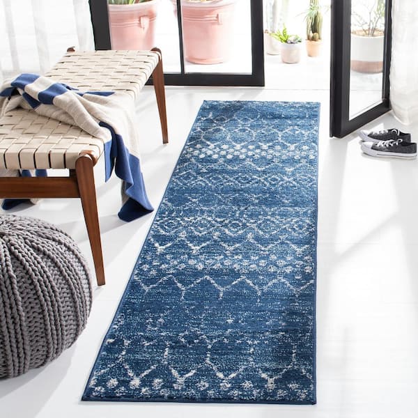 Tulum Blue/Ivory 2 ft. x 9 ft. Geometric Runner Rug