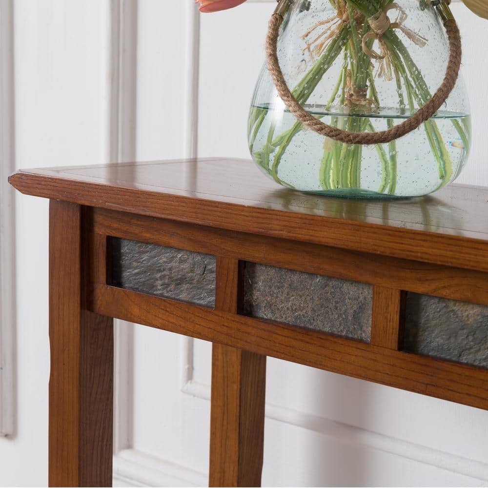 Rustic Oak and Slate Hall Console Table with Shelf