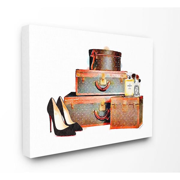Stupell Industries 24 in. x 30 in. "Fashion Travel Luggage Set with Stilettos and Makeup" by Artist Amanda Greenwood Canvas Wall Art