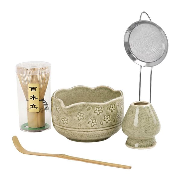 6-Piece Matcha Whisk Set Japanese Tea Ceremony Kit Ceramic Bowl Bamboo Scoop Whisk Holder Stainless Sifter