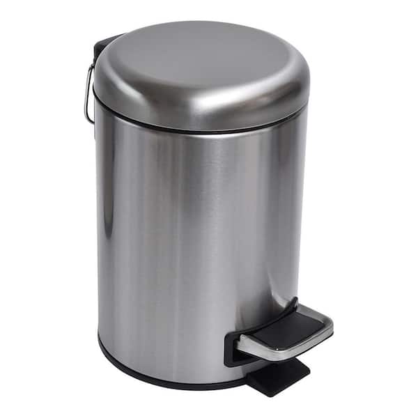 EVIDECO French home goods 3 l/ 0.8 Gal. Soft Close Small Round Metal Bath Floor Step Trash Can Waste Bin in Steel
