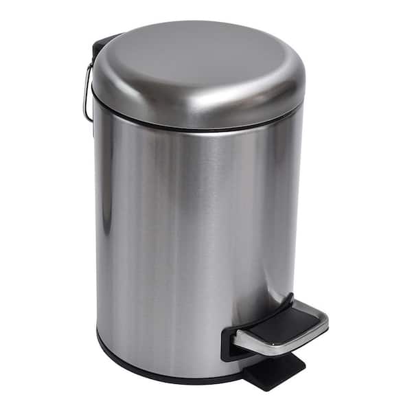 3 l/ 0.8 Gal. Soft Close Small Round Metal Bath Floor Step Trash Can Waste Bin in Steel