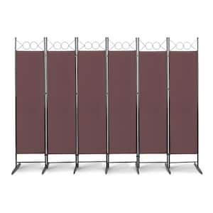 6FT 4-Fold Top With Shape 160g Polyester Cloth Plastic Feet Carbon Steel Frame Foldable Screen Brown Room Divider