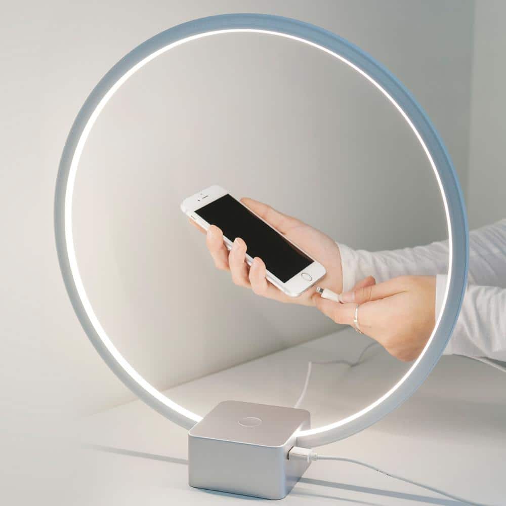 Platinum Silver Modern LED Desk Lamp with USB Port