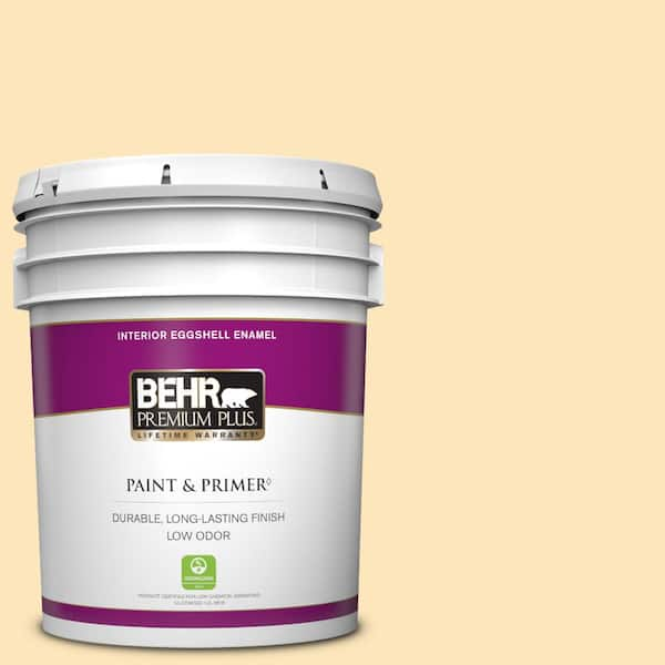 BEHR PREMIUM PLUS 5 gal. #350C-2 Banana Cream Eggshell Enamel Low Odor Interior Paint & Primer