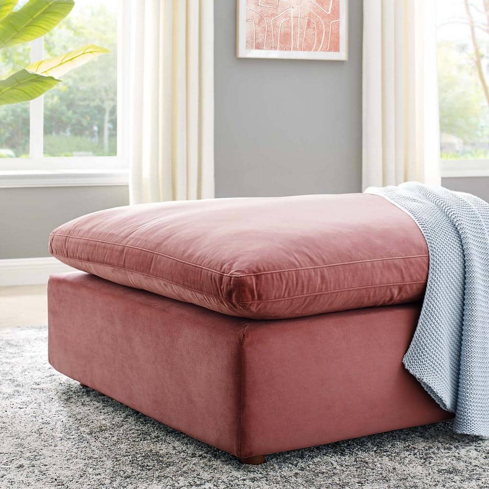Dusty Rose Performance Velvet Overstuffed Ottoman 40"