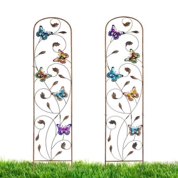 FAWEY TRED INC 60 in. Iron Garden Trellis with Colorful Butterfly (Set of 2)