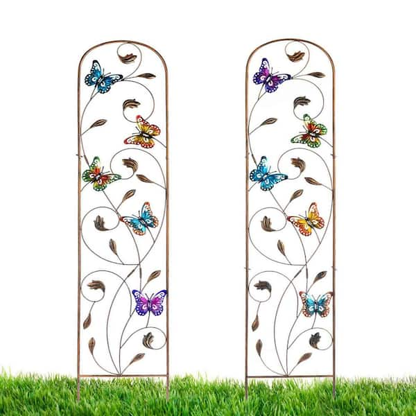 60 in. Iron Garden Trellis with Colorful Butterfly (Set of 2) TG10076 ...