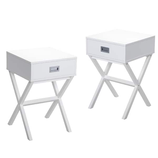 Aoibox 15.75 in. W Modern End Table, X-Shape Nightstand with Storage Drawer (Set of 2), White