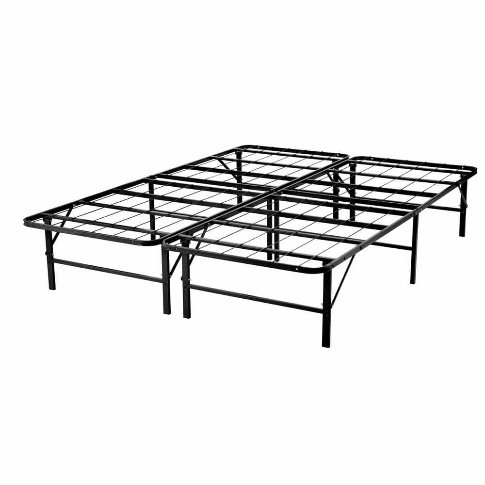 Foldable Metal Platform Bed Frame Mattress Foundation with Box Spring Replacement Black Full Black