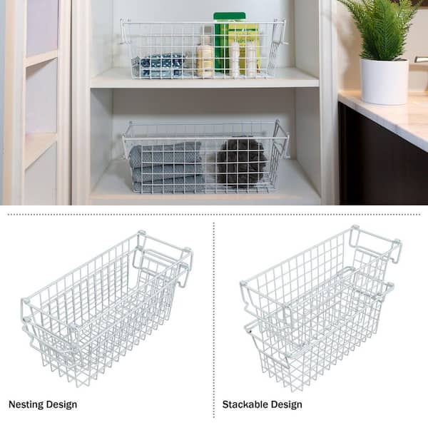Set of 2 Storage Bins with Handles for Toy Kitchen Bathroom&Closet Storage in White | Small