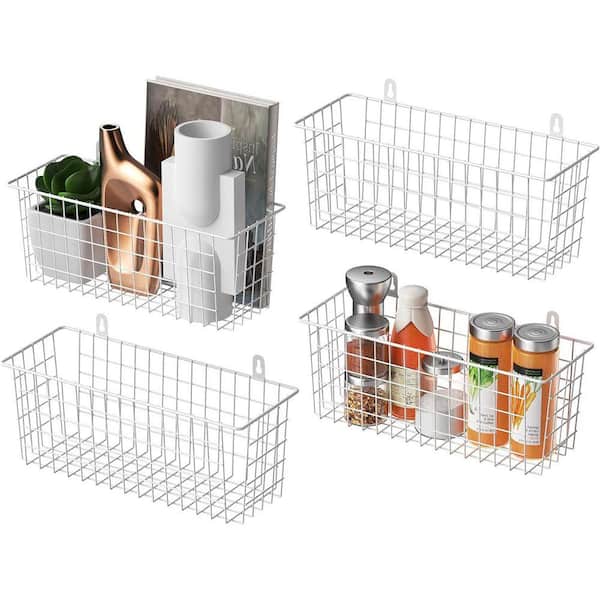 White 14.7 in. x 5.5 in. Metal Decorative Basket (Set of 4