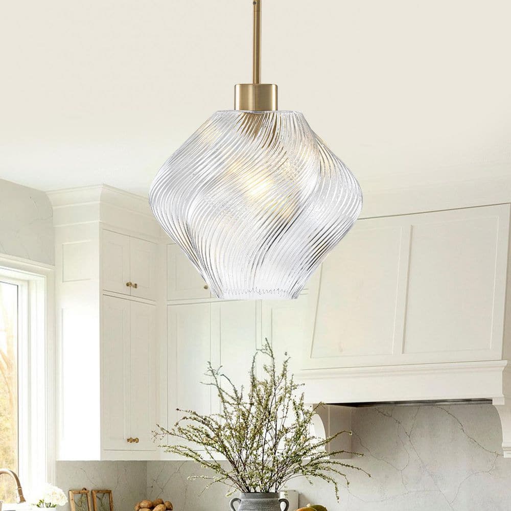 11.42 in. 1-Light Modern Gold Island Pendant Light with Clear Texture Glass Shade for Kitchen price history on PriceWatchPro