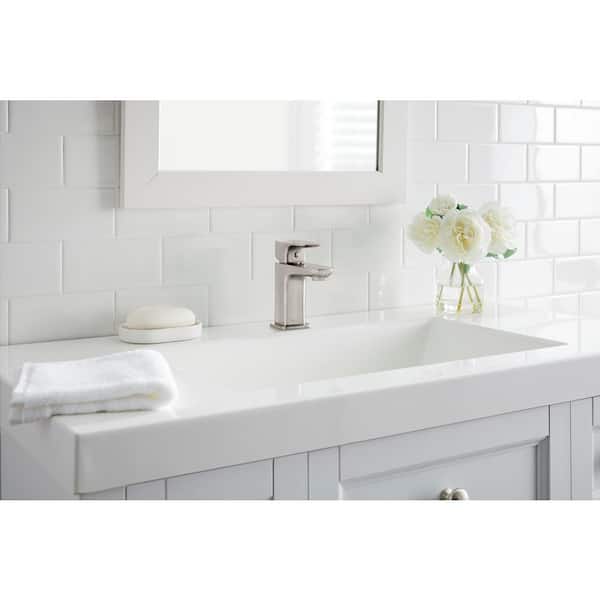 Contemporary Single Hole Single-Handle Low-Arc Bathroom Faucet in Brushed Nickel