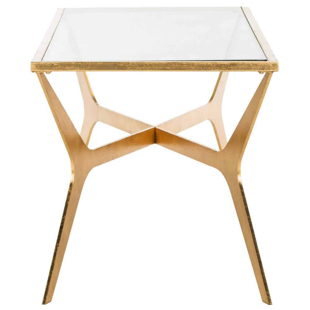 Oslo Inspired 51'' Gold Leaf and Clear Glass Rectangular Coffee Table
