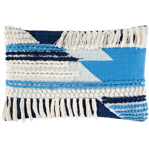 Searia Sky Blue Hand Woven/Fringe Polyester Fill 14 in. x 22 in. Decorative Pillow
