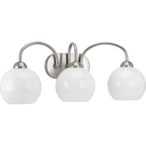 Carisa Collection 25 in. 3-Light Brushed Nickel Opal Glass Mid-Century Modern Bathroom Vanity Light