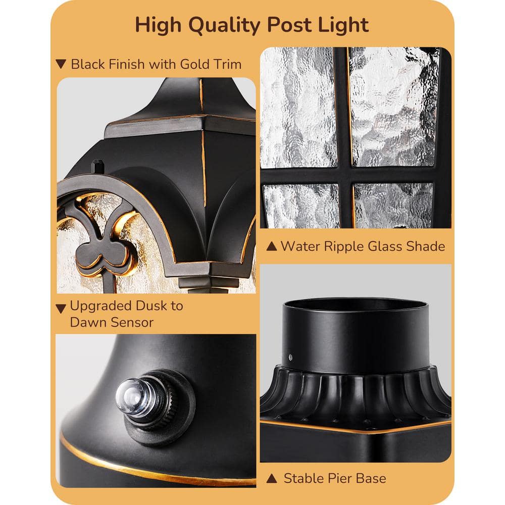 22'' Black Aluminum Dusk to Dawn Outdoor Pier Mount Light
