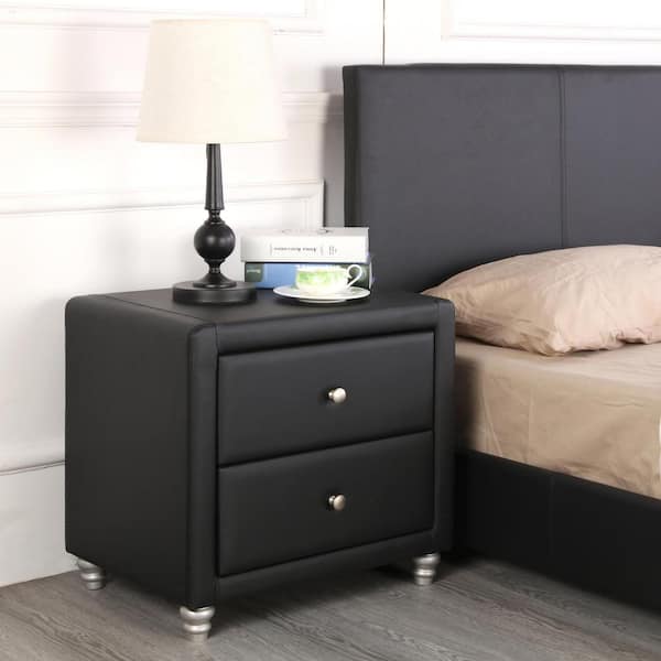Camden Isle Upholstered 2-Drawer Black Nightstand