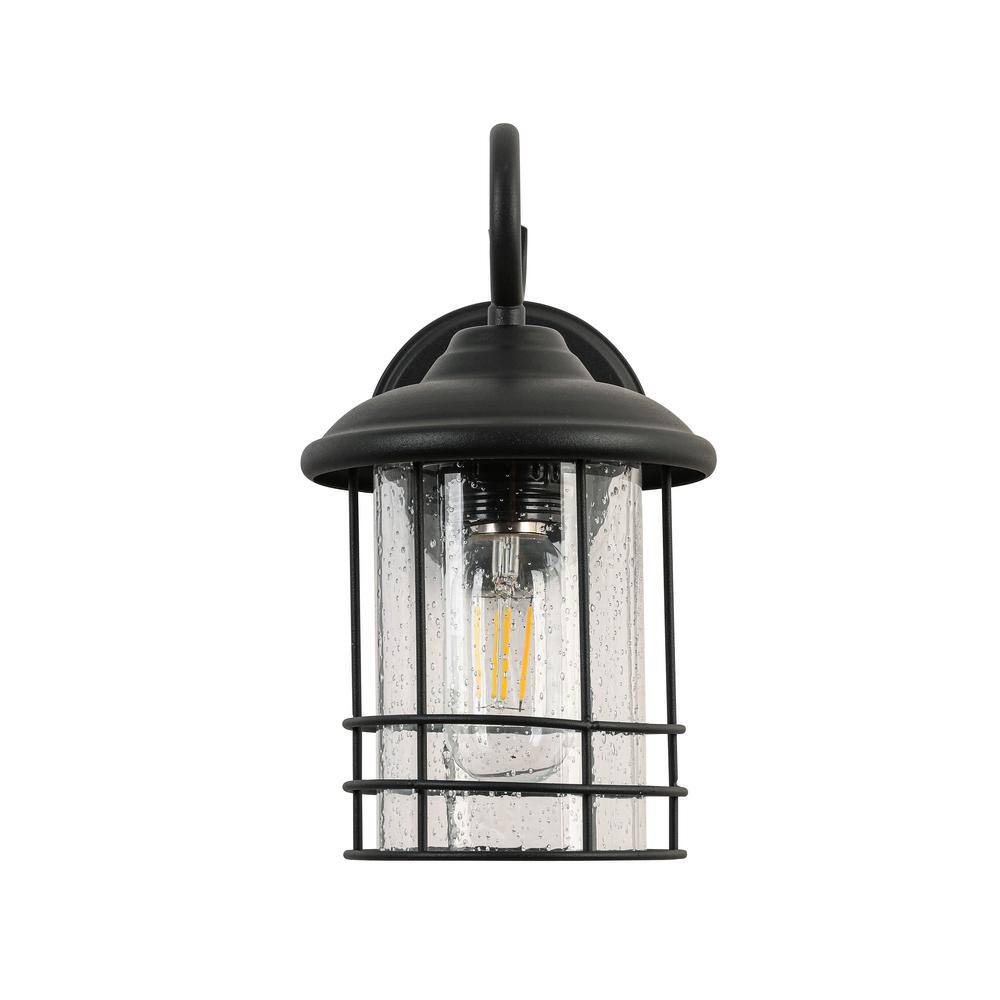 1-Light Outdoor Black Non-Motion Sensor Waterproof Hardwired Lantern Wall L