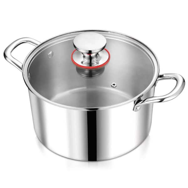 6 qt. Tri-Ply Stainless Steel Stock Pot with Visible Lid, 6 qt. Capacity, Induction Compatible, Sturdy Handles