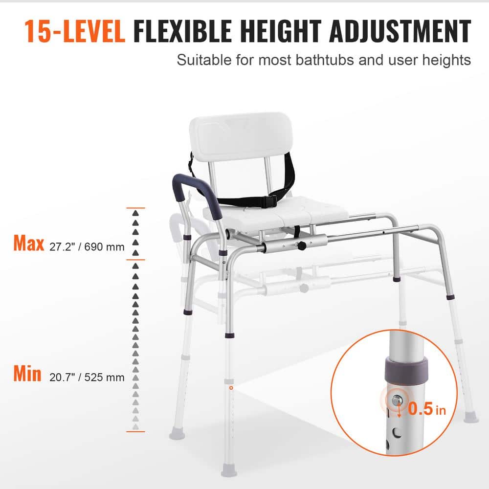 White Adjustable Plastic Sliding Tub Transfer Bench