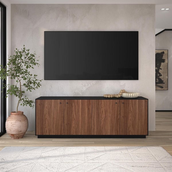 Lillian 68 in. Black Grain and Satin Walnut TV Stand Fits TV's up to 75 in.