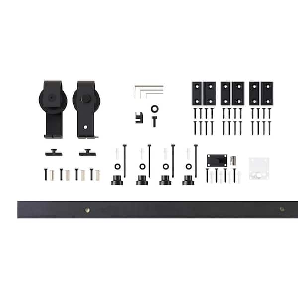 2.75 ft./33 in. Black Rustic Single Bi-Fold Sliding Barn Door Track and Hardware Kit with T-Shape Roller for 2-Doors