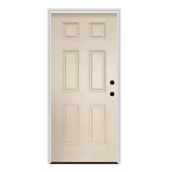 32 in. x 80 in. Left-Hand/Inswing 6 Panel Primed Oak Fiberglass Prehung Front Door