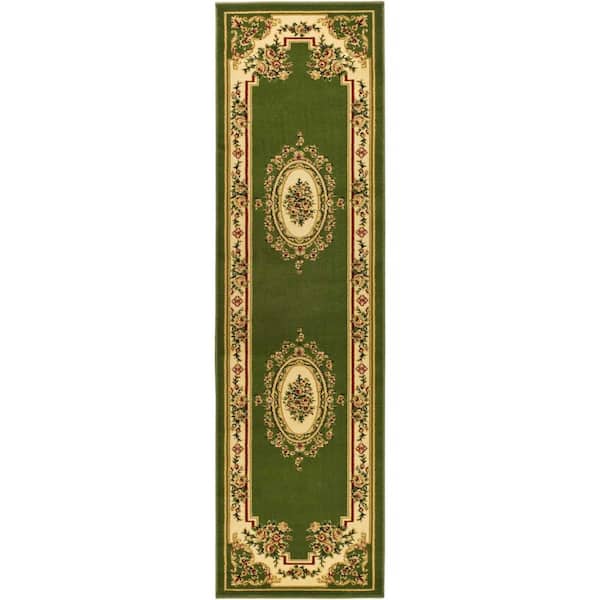 SAFAVIEH Lyndhurst Sage/Ivory 2 ft. x 8 ft. Floral Medallion Border Runner Rug
