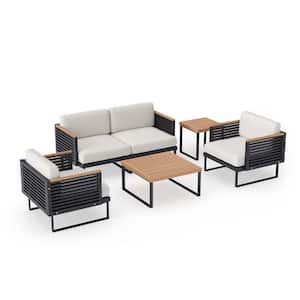 Monterey 4-Seater 5-Piece Aluminum Outdoor Patio Conversation Set With Canvas Natural Cushions