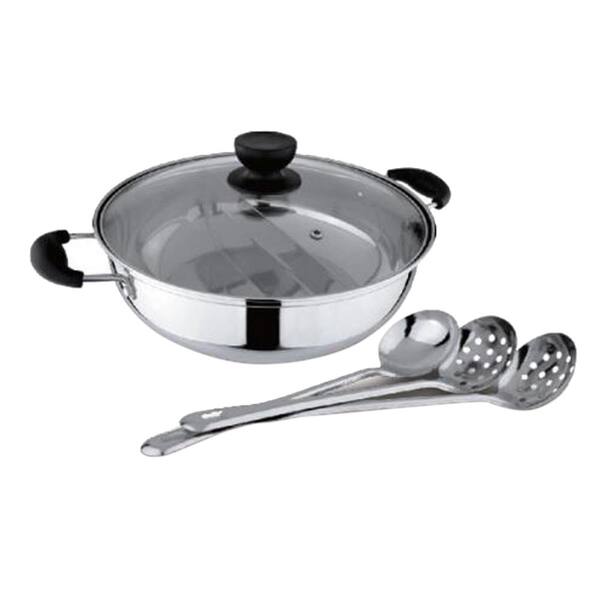 Tayama 11 in. Stainless Steel Shabu Hot Pot with Divider +3 Ladles
