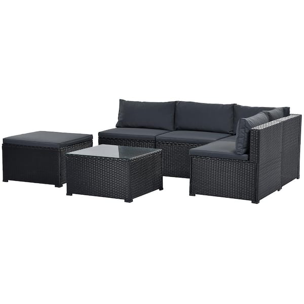 Tunearary 6-Piece Patio Rattan Wicker Outdoor Corner Sectional Sofa Chair with Cushions Table