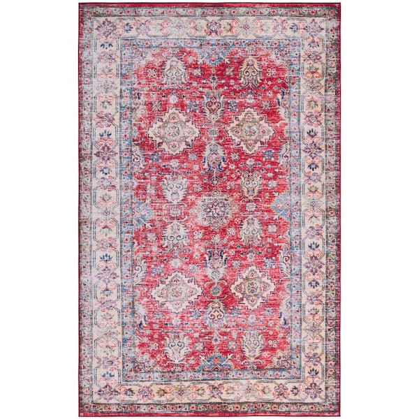 SAFAVIEH Tuscon Rust/Beige 5 ft. x 8 ft. Machine Washable Border Floral Distressed Area Rug