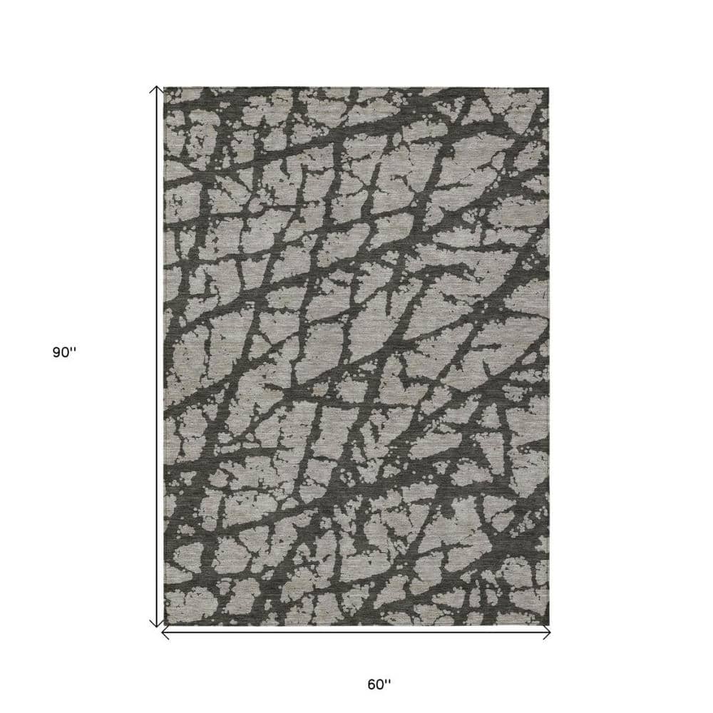 Gray and Black Abstract Machine-Woven Outdoor Rug, 5' x 8'