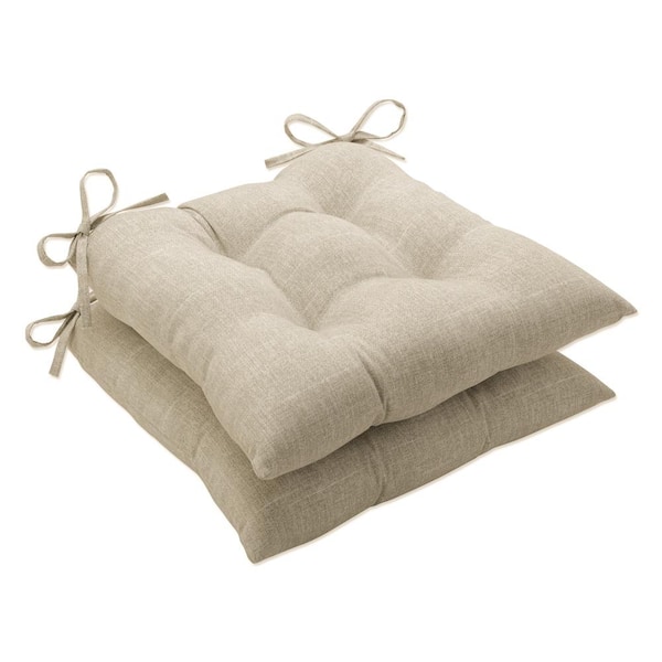 Pillow Perfect Solid 19 in. x 18.5 in. Outdoor Dining Chair Cushion in Ivory (Set of 2)