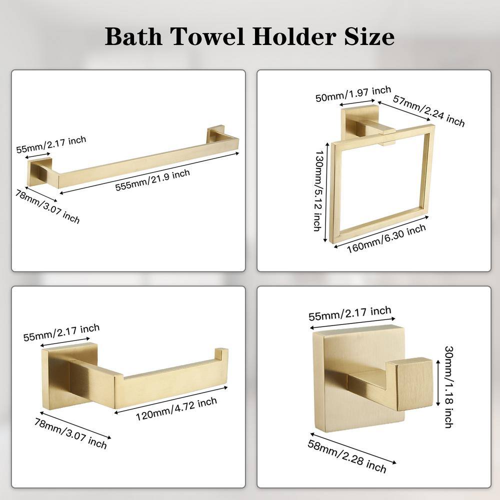 Brushed Gold 4-Piece Metal Bathroom Hardware Set