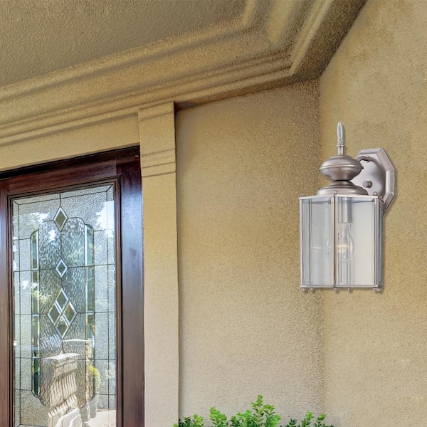 Kinsley Pewter 1-Light Outdoor Line Voltage Hardwired Porch Light Wall Sconce with No Bulb Included