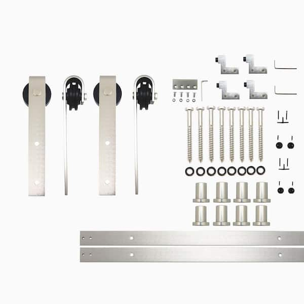 10 ft./120 in. Brushed Nickel Non-Bypass Sliding Barn Door Track and Hardware Kit for Double Doors