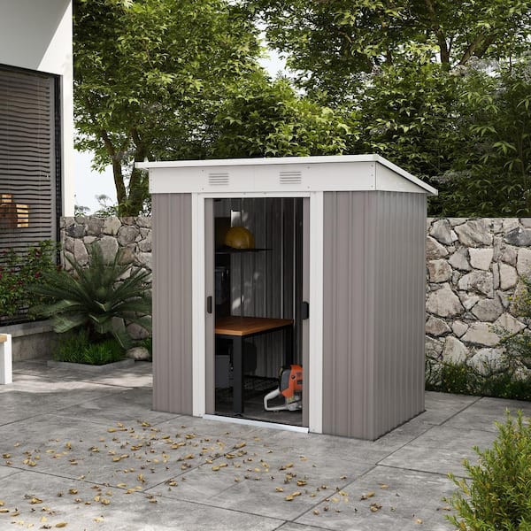 Outsunny 6 ft. W x 4 ft. D Metal Shed with Double Door (24 Sq. Ft
